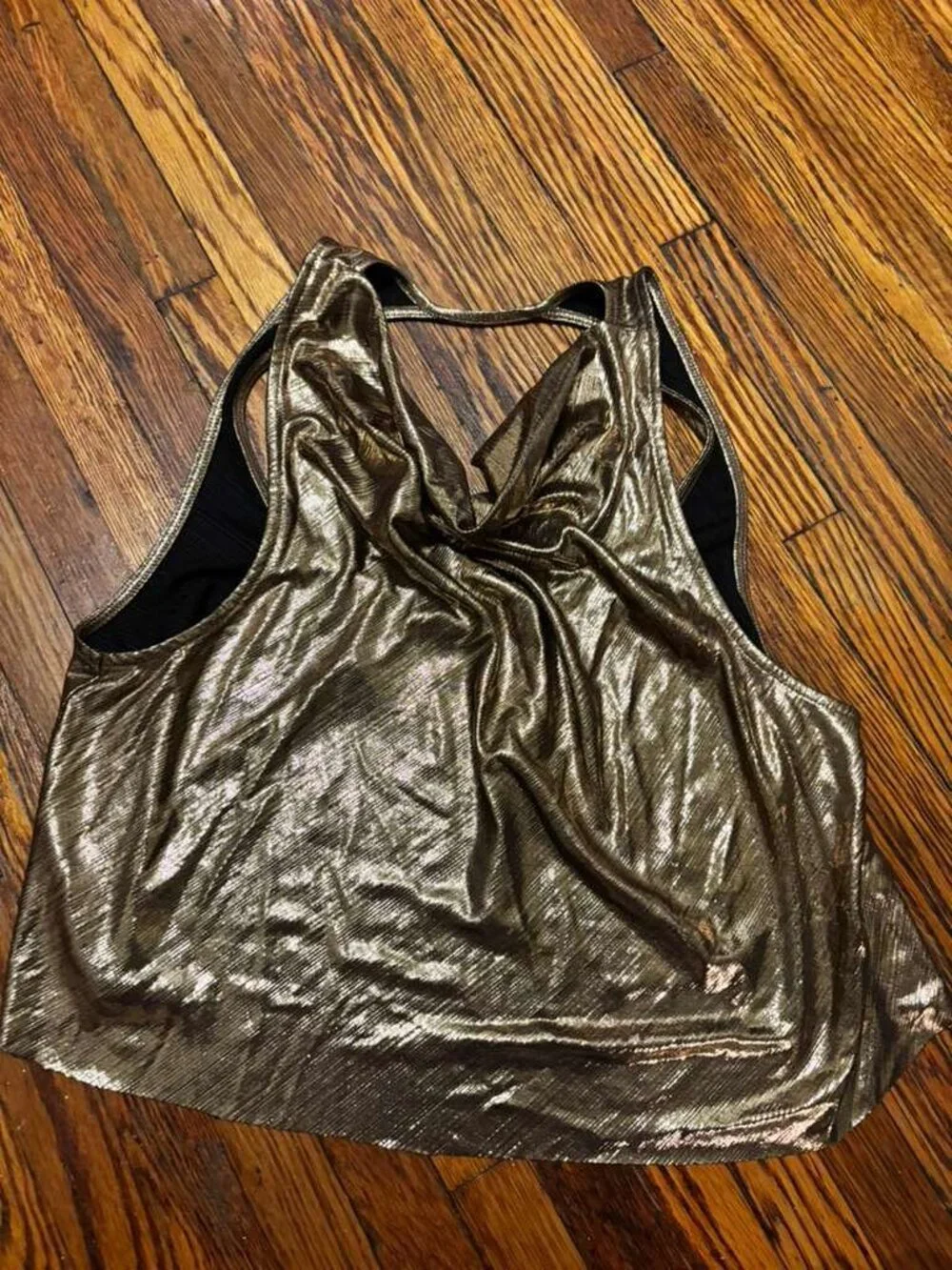 Free People Metallic Gold Cowl Neck Tank Strappy Crop Top Size M (H)